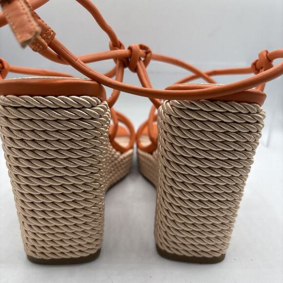 Marc Fisher Zesty Espadrille Wedge Sandal Open Toe Orange Size 7.5 buckle strap - Picture 8 of 9